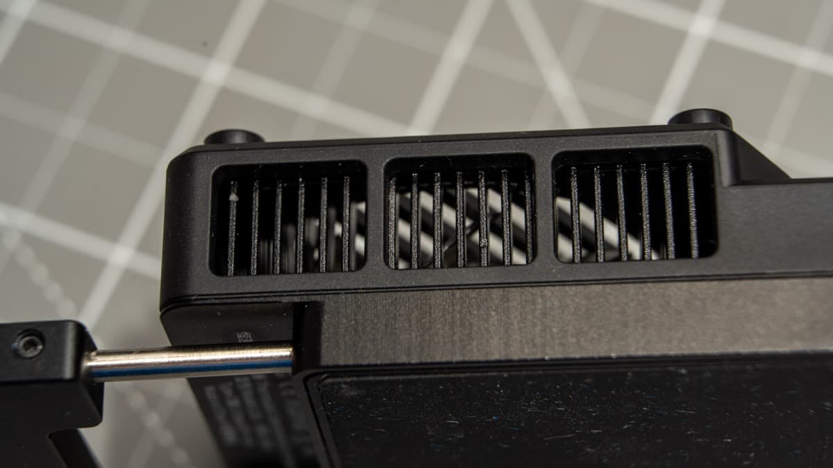 Heat dissipation exhaust vents showing CNC-machined aluminum heatsink fin array