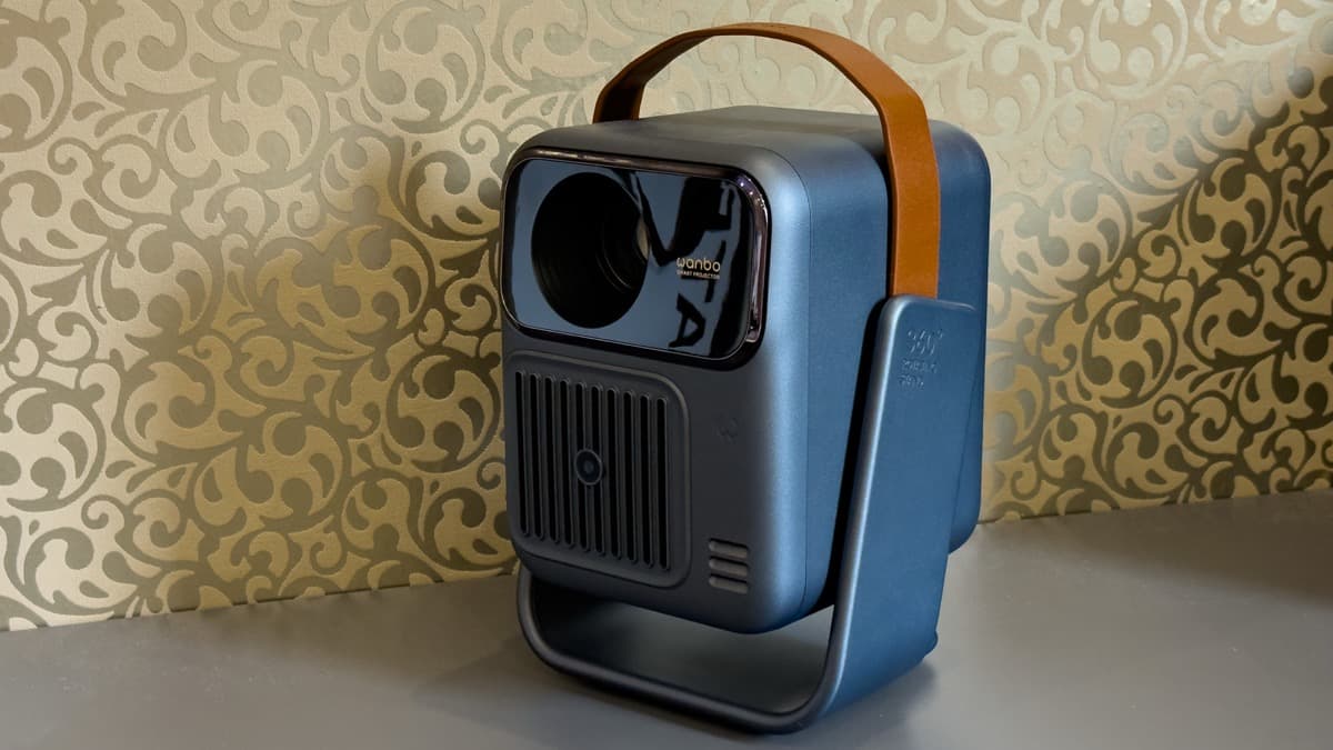 Side profile showing vertical gimbal orientation with handle upright and stable counterbalanced footprint