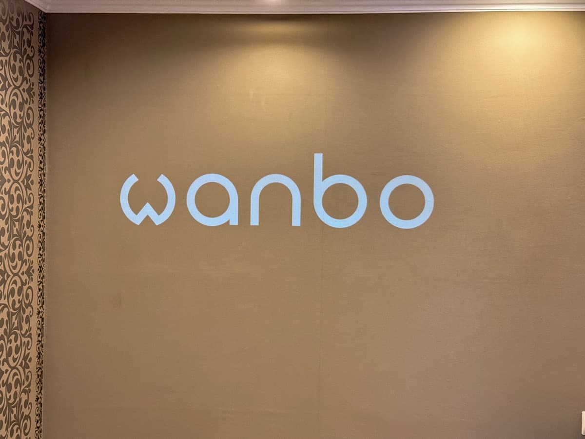 Wanbo boot splash screen projected onto wall during automated Time-of-Flight calibration sequence